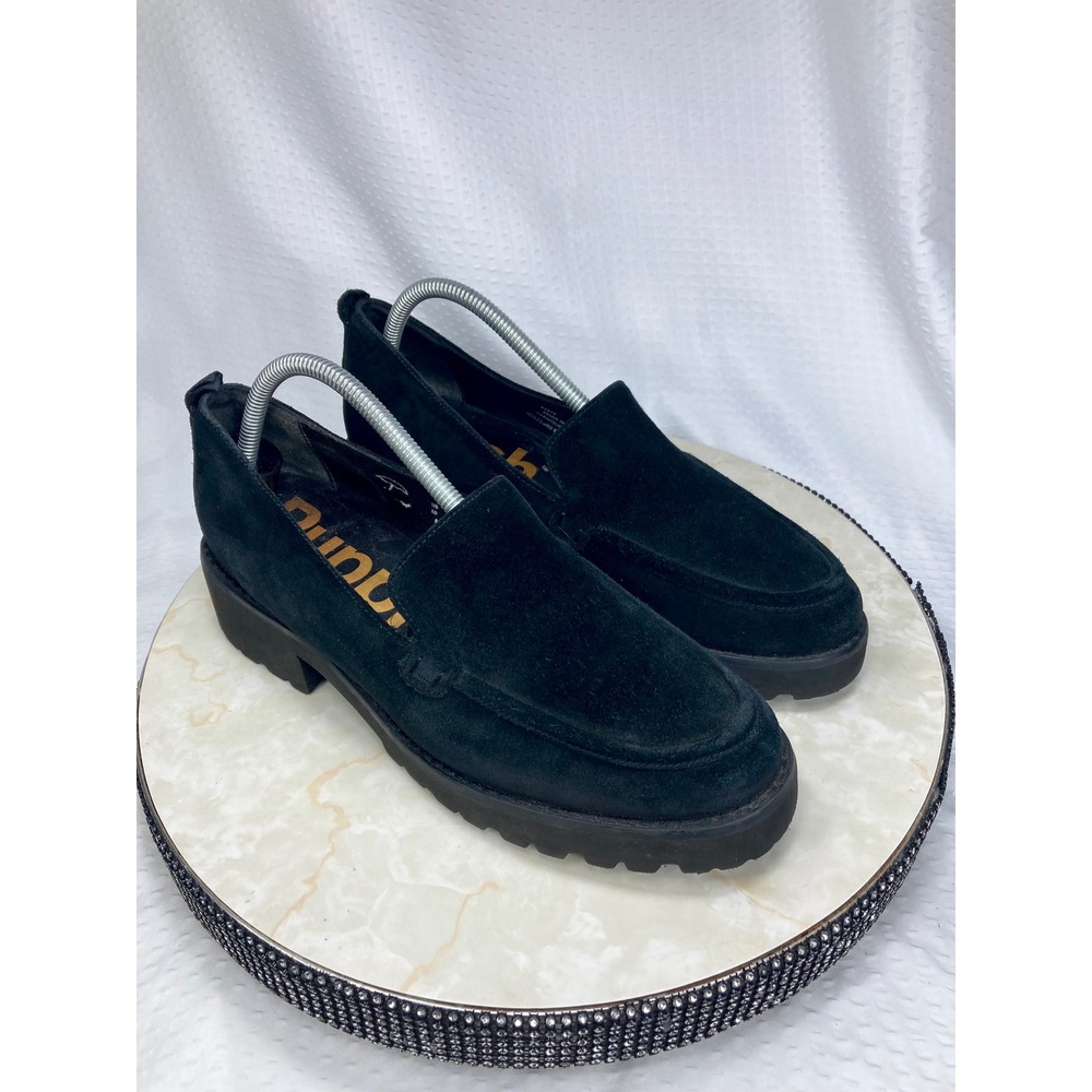 Hush Puppies Lucy Suede Lug Sole Loafers Womens 10 Black Chunky Office Academia